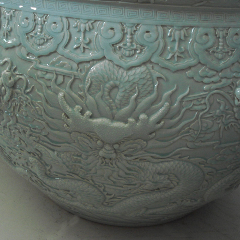 Manual its shadow blue anaglyph dragon VAT single glaze porcelain hotel elegant furnishings VAT vats