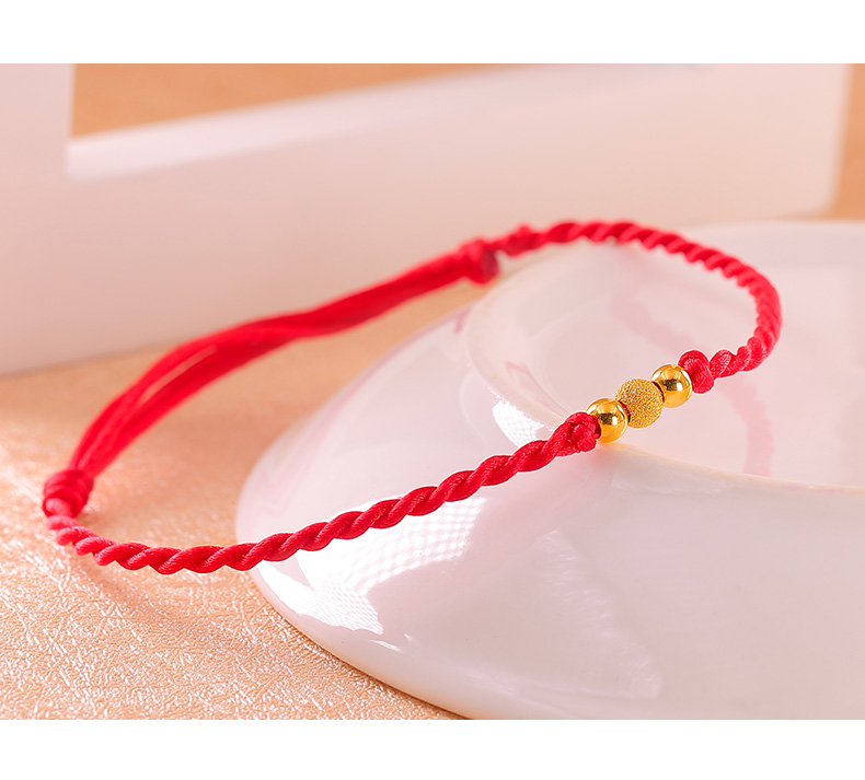 Trang sức Mồi vàng Vòng chân vàng Phụ nữ Vàng 999 Bện dây đỏ Chuỗi hạt Chuỗi hạt Mùa hè Hạt vàng mới - Vòng chân lắc chân thủ công