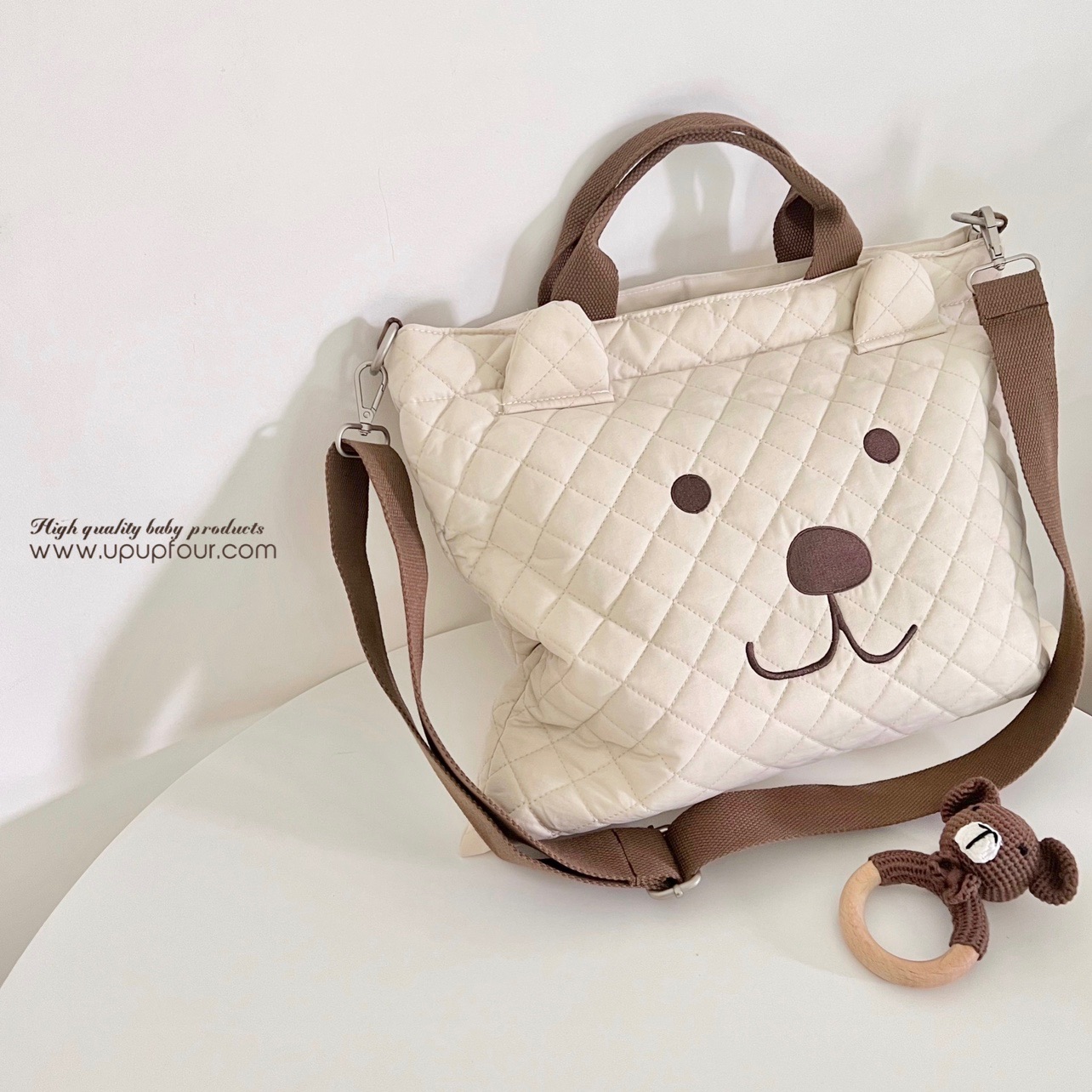 upupfour original homemade Korean ins portable shoulder bag multi-functional large-capacity quilted embroidery mummy bag