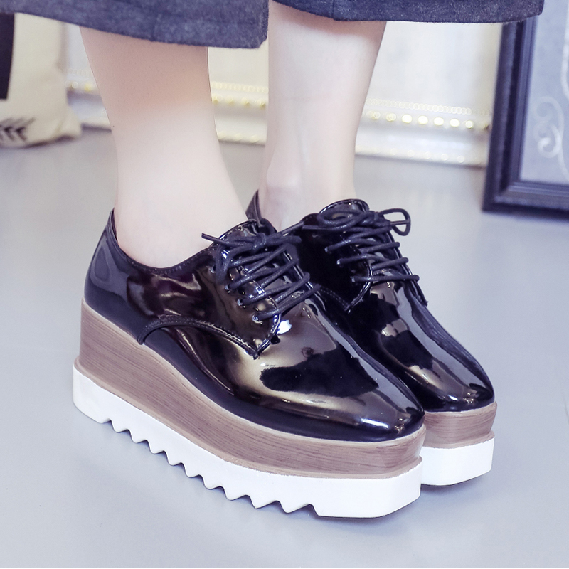 zipper shoes 2018 spring new bag shoes women's thick-soled sponge cake Korean version of the wild student British Harajuku small leather shoes