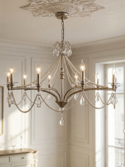 French chandelier living room dining room lamp simple American retro mid-century style crystal lamp light luxury pearl master bedroom lamp