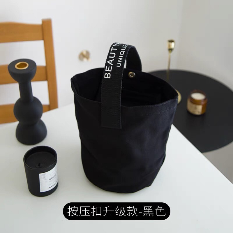 Japanese and Korean Chic Simple Canvas Bucket Bag Casual Versatile Small Handbag Portable Lunch Box Bag Phone Bag