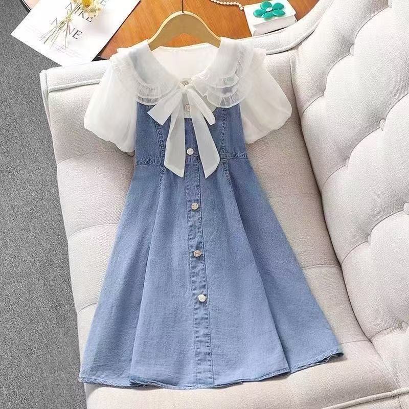 Girls' Summer Dress, Little Girl's Puff-Sleeve Princess Dress, Kidsren's Summer Doll Collar Fashionable Dress, Korean Style Trendy Dress Girls' Summer Dress, Little Girl's Puff-Sleeve Princess Dress, Kidsren's Summer Doll Collar Fashionable Dress, Korean Style Trendy Dress
