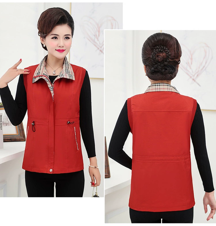 Phụ nữ trung niên mặc vest mỏng mùa xuân và mùa thu 40 tuổi 50 áo vest nữ trung niên vest nữ ngắn - Áo vest