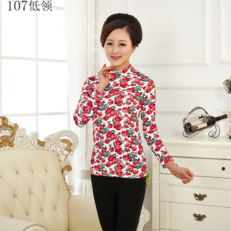 Áo sơ mi nữ tay dài trung thu mùa thu cho mẹ với áo cotton nửa cổ cao màu trơn áo thun trung tính đơn giản mẫu áo sơ mi cho người lớn tuổi