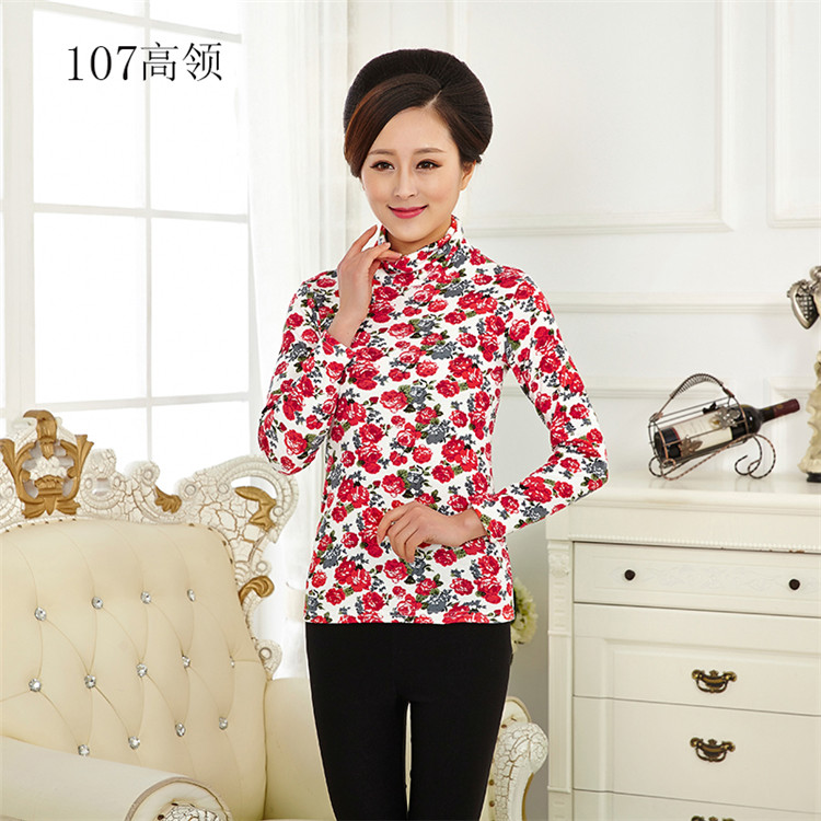 Áo sơ mi nữ tay dài trung thu mùa thu cho mẹ với áo cotton nửa cổ cao màu trơn áo thun trung tính đơn giản mẫu áo sơ mi cho người lớn tuổi