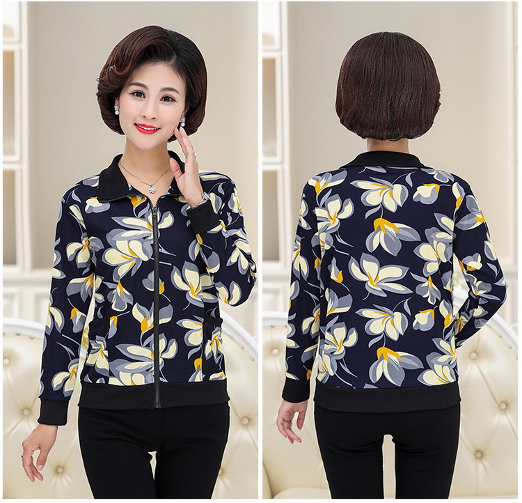 Áo khoác nữ mùa thu trung niên 40-50 tuổi Phụ nữ trung niên mùa xuân và mùa thu áo sơ mi dài tay mẹ áo nữ trung niên
