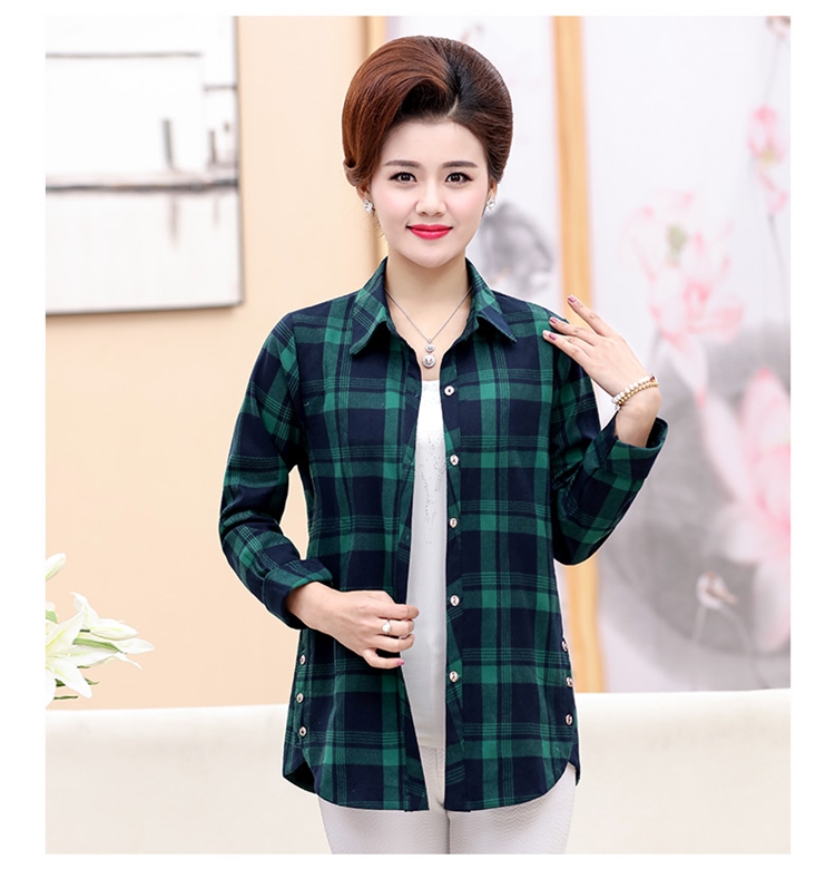 Áo sơ mi nữ trung niên cotton mùa xuân kẻ sọc dài tay áo sơ mi nữ trung niên cotton áo sơ mi bà tải các kiểu áo sơ mi đẹp