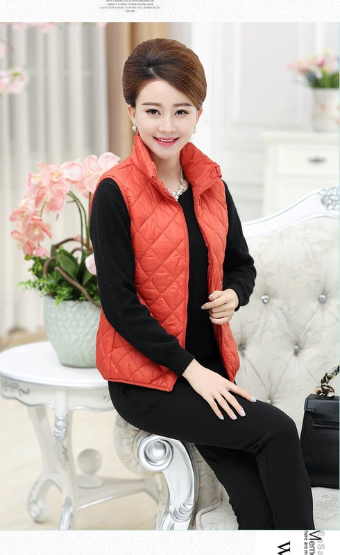 Áo vest nữ trung niên cỡ lớn Quần áo nữ trung niên cotton mùa thu và mùa đông vest mỏng phần ngắn áo khoác mẹ xuống váy cho phụ nữ trung niên