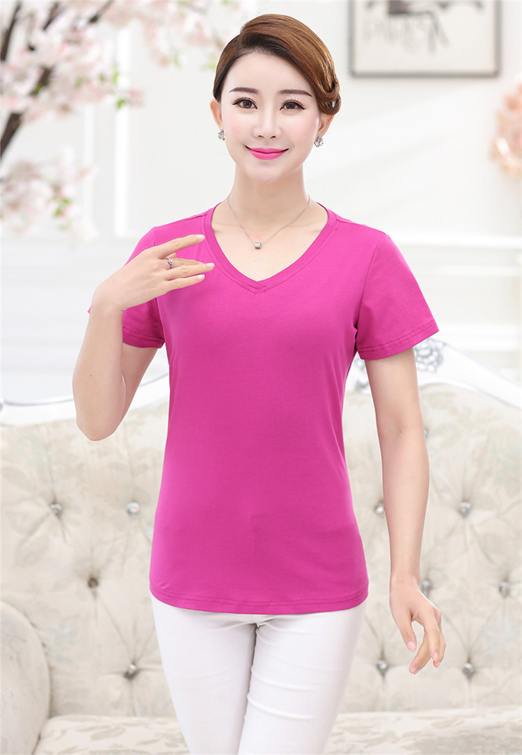 Phụ nữ trung niên mùa hè ngắn tay T-shirt trung niên mẹ nạp tinh khiết bông nửa tay mùa hè quần áo 40-50 tuổi áo sơ mi nữ trung niên