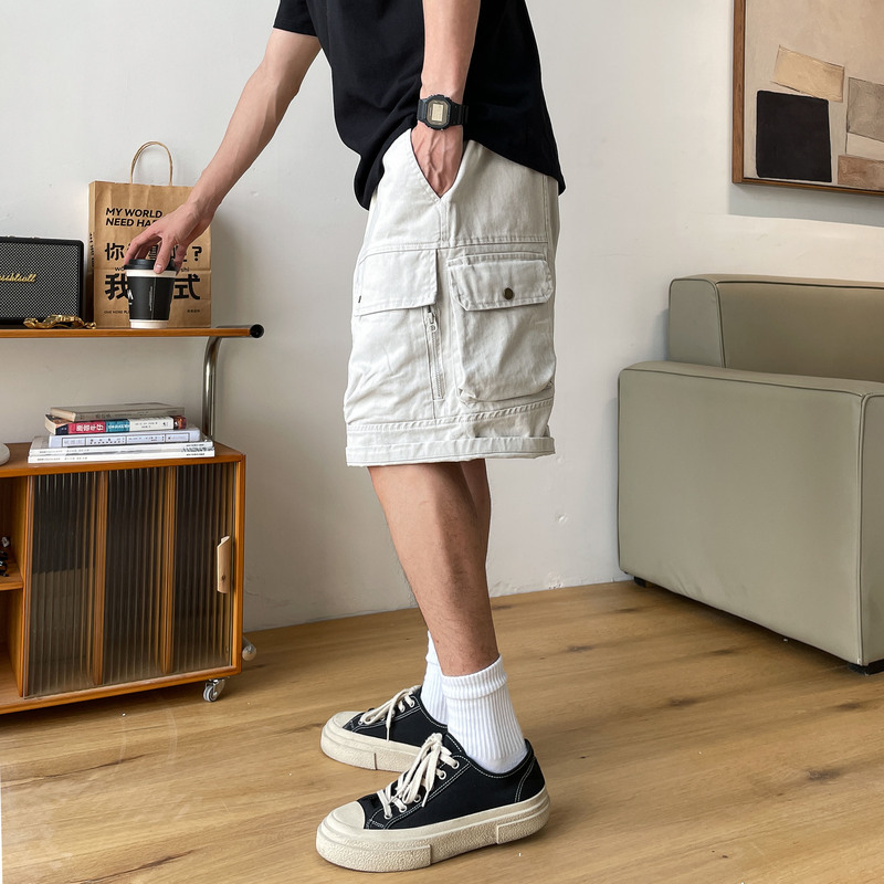 Uncle Hong Xiao's Summer Twill Distressed Heavy-Duty Work Shorts for Men, American Casual Versatile Multi-Pocket Large Size Shorts Uncle Hong Xiao's Summer Twill Distressed Heavy-Duty Work Shorts for Men, American Casual Versatile Multi-Pocket Large Size Shorts