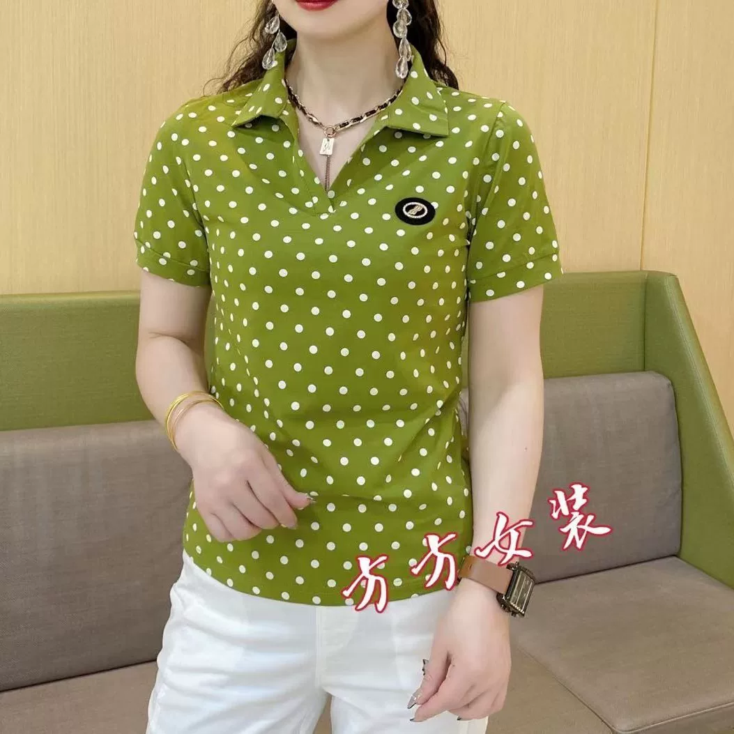[Fangfangjia] 2024 новая летняя мода повседневная полка точек Polo shirt #2512 Одежда мамы