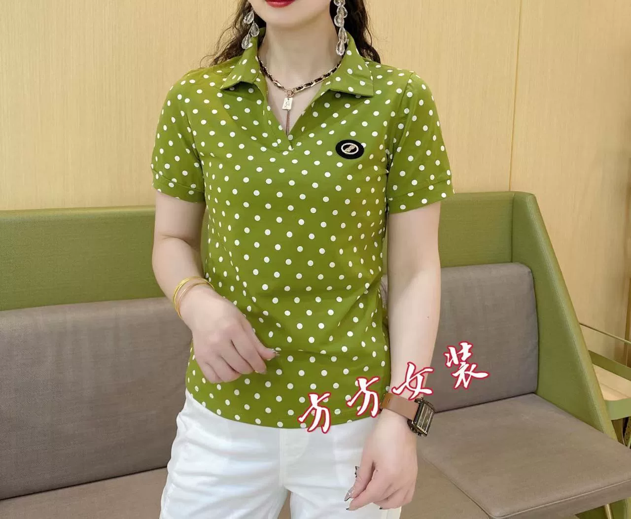 [Fangfangjia] 2024 новая летняя мода повседневная полка точек Polo shirt #2512 Одежда мамы