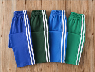 Sapphire blue pants, sky blue pants, grass green pants, dark green pants, double white bars, straight elastic mouth, student uniform pants, spring and autumn customization