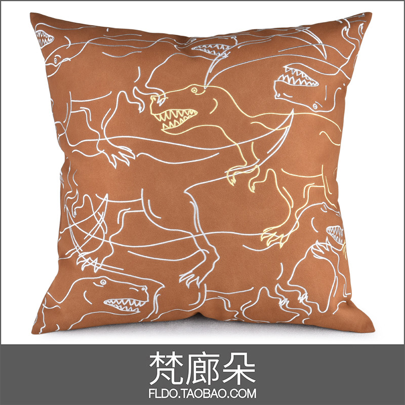 Fan Langduo model room cushion home soft pillow cushion bag modern Nordic embroidery children's room dinosaur orange