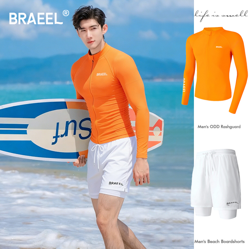 Korean Diving Suit for Men, Large Size, Two-Piece, Sun Protection, Quick-Drying, Surfing Suit, Rafting, Hot Spring Swimsuit, Snorkeling Suit, Jellyfish Suit