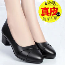 Foot Yirkang mother shoes 2021 autumn new single shoes leather soft bottom thick heel comfortable non-slip elderly womens shoes