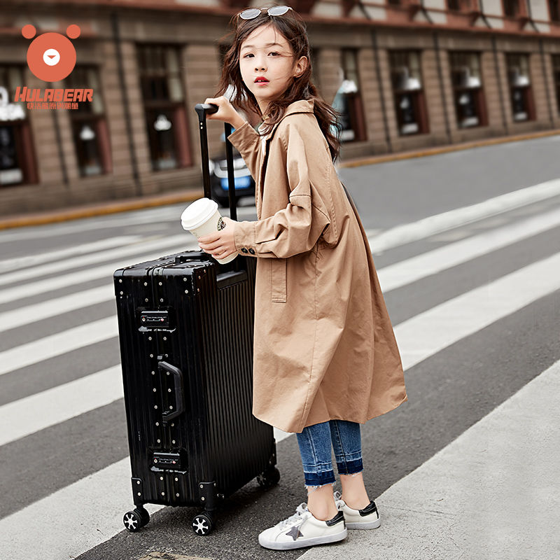 Girls Spring and Autumn Yangqi Medium Long Trench Coat Korean Edition 2022 New Children's Medium and Big Kids Fashion Loose Top Jacket