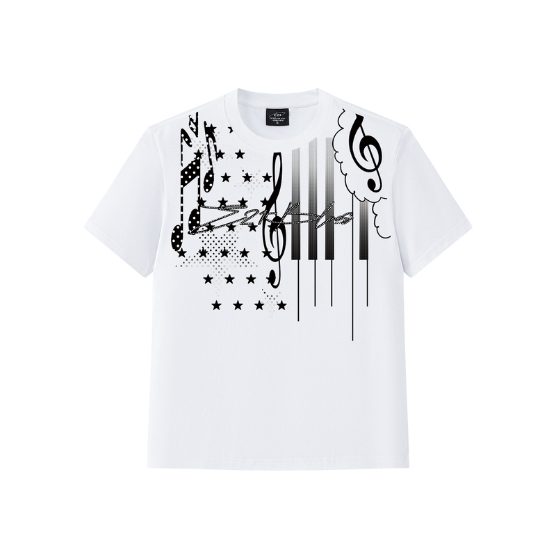 E21 American Street Style Irregular Musical Note Print Short-Sleeve T-Shirt, Loose and Versatile, Slimming Couple Style Top ins Style