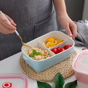 Hộp đựng đồ ăn hình chữ nhật ngăn cách bằng gốm sứ sáng tạo bát tươi có nắp sinh viên ba hộp cơm trưa lò vi sóng - Hộp cơm điện sưởi ấm