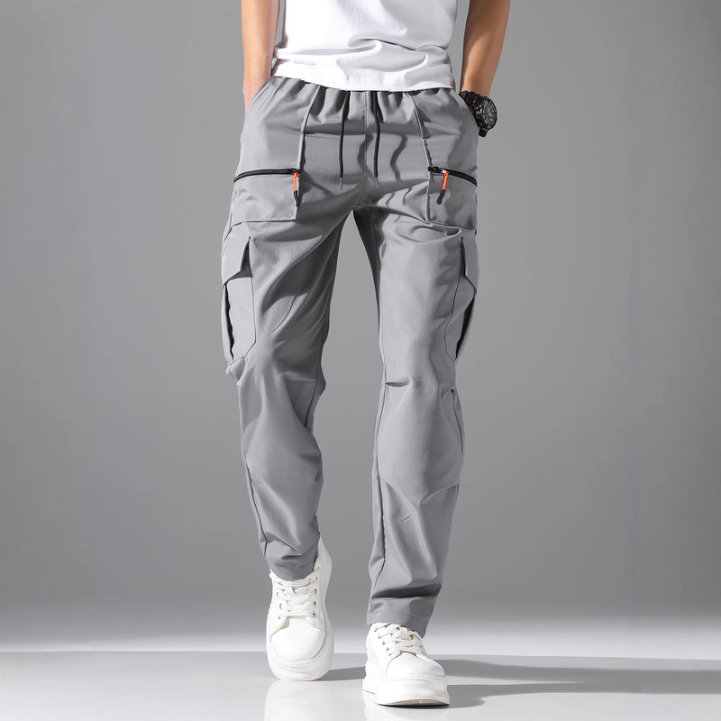 Elastic Cross-Border Pants for Men, European Size, American Casual Jogger Pants, New Style with Zipper Pockets, Outdoor Quick-Drying Cargo Pants