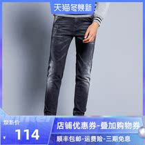 Snow Leopard new jeans mens autumn and winter loose Korean straight elastic fashion trend casual pants tide youth