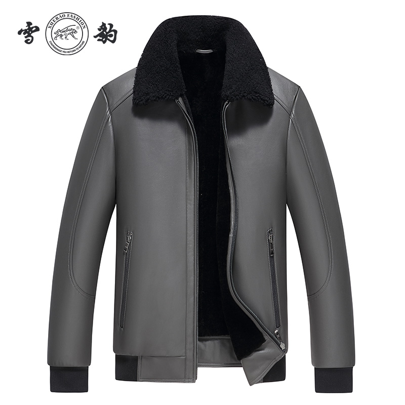 Snow leopard 2020 autumn and winter new leather leather coat head layer sheepskin fur two-body men short wool lapel Haining