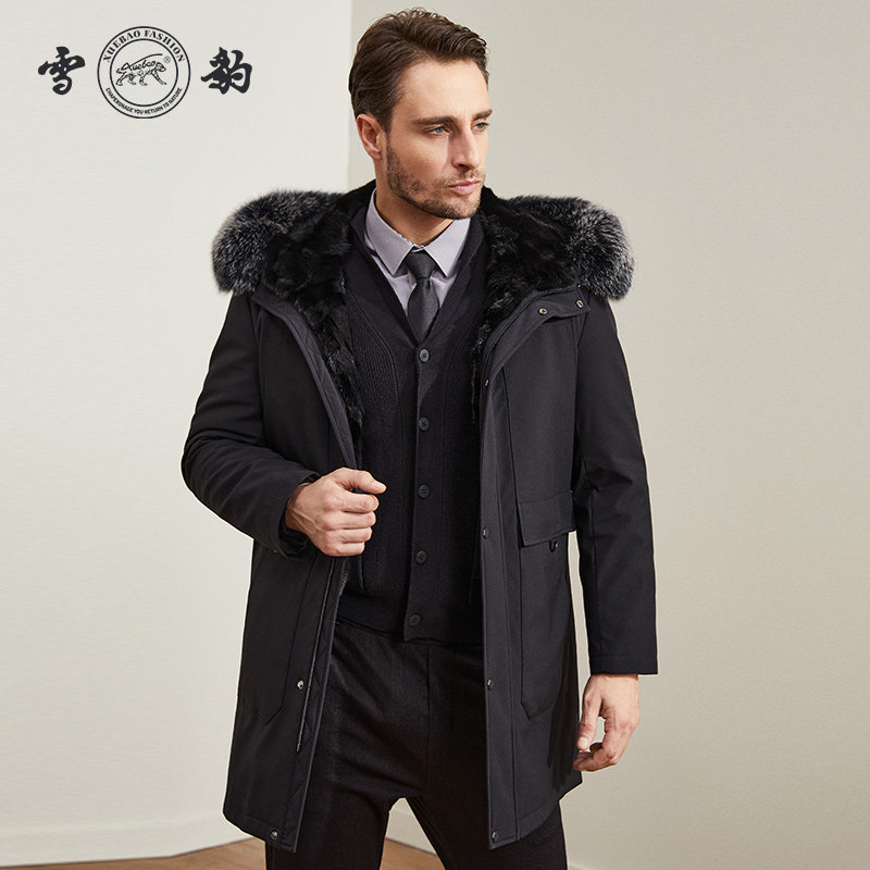 Snow leopard winter new pint to overcome Neovercome male ferret liner with cap fox fur collar with long version of fur collar