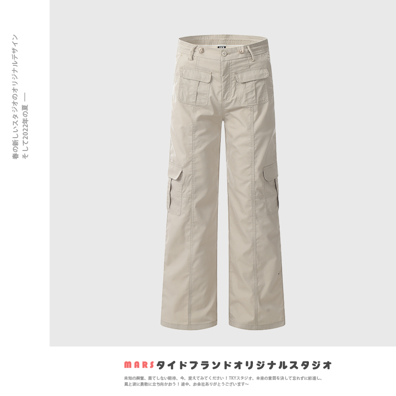 Mars New American Retro Multi-Pocket Patchwork Cargo Pants Unisex Trendy Street Style Loose Straight-Leg Paratrooper Pants