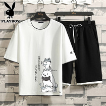 Playboy short-sleeved t-shirt mens cotton summer casual clothes summer clothes half sleeve tide brand loose summer suit tide