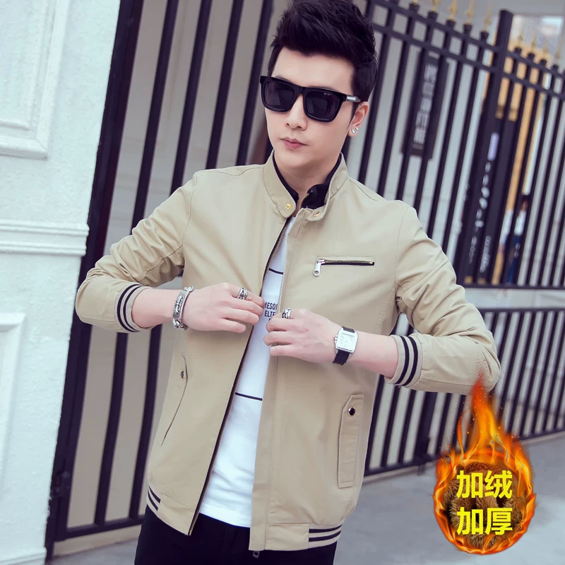 Demi-season denim cotton men's autumn jacket for leisure, Korean style