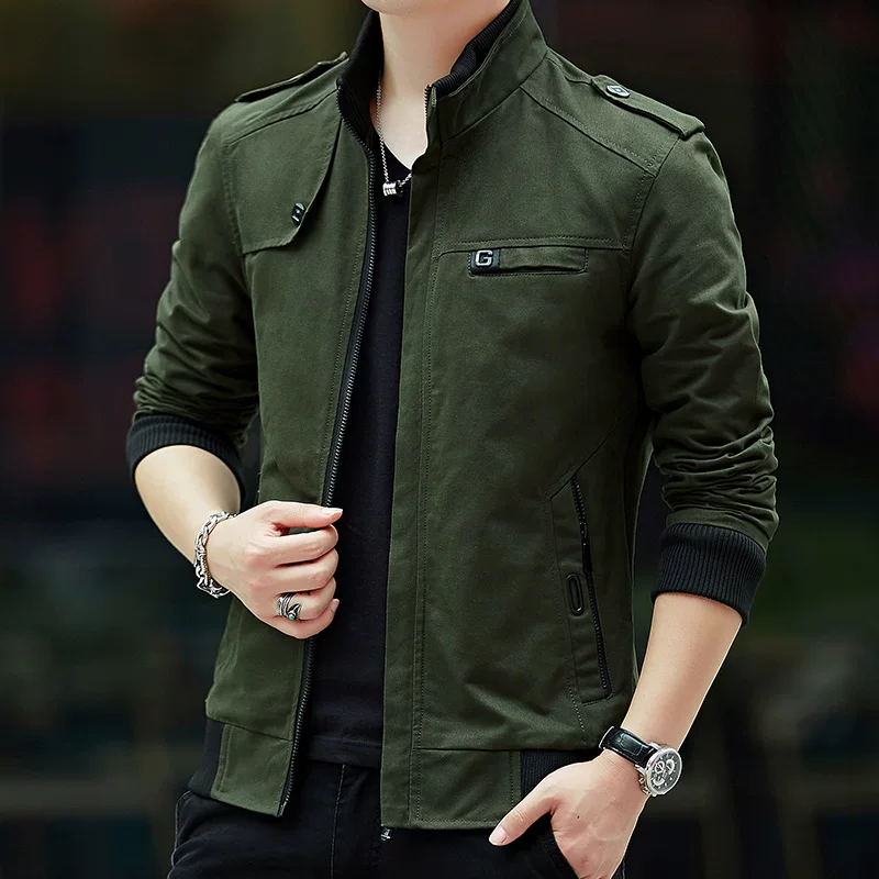 Demi-season denim cotton men's autumn jacket for leisure, Korean style