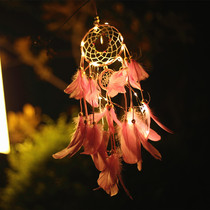 Girl heart background cloth ins Wind hanging decoration handmade dream catcher net with lamp room decoration student girlfriend birthday gift