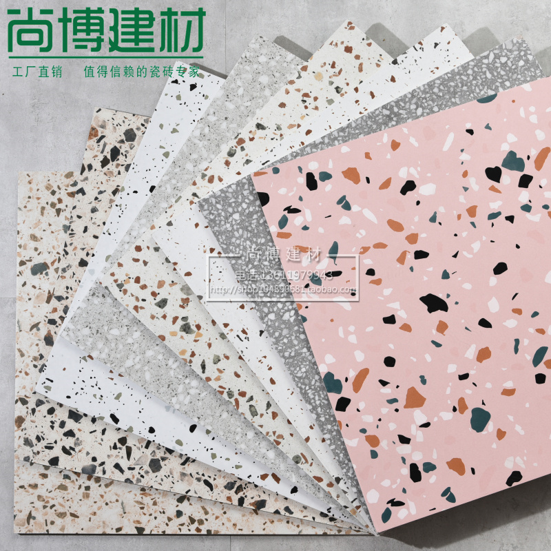 Color size particles terrazzo black and white particles dot pink non-slip living room balcony kitchen and bathroom floor tiles 600*600