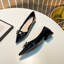 LAO JIE (temperament recommendation) European British style thick heels for women in autumn soft leather retro high heels