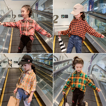 Girls  shirts Spring Childrens plaid long-sleeved tops Big childrens cotton fashionable spring and autumn shirts 2021 tide