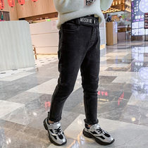 Girls  pants autumn 2020 new childrens western-style jeans middle and large childrens Korean version of autumn plus velvet casual pants tide