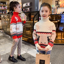 Girls turtleneck sweater thickened autumn and winter 2020 new childrens Western style pullover base shirt red girl christmas