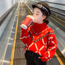 Red girls sweater autumn and winter 2020 autumn new childrens foreign style girl thickened base shirt Childrens clothing New Year