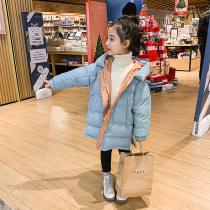 Girls down jacket winter 2020 new childrens foreign style Korean childrens clothing medium-long thickened coat big child tide