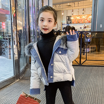 Girls down jacket winter 2020 new childrens girls western style denim short jacket tide big virgin girl hair collar