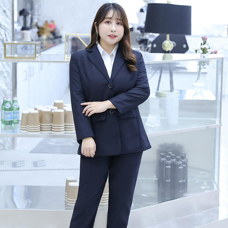 Postal Work Uniform 100kg Plus Size Suit and Trousers Set for Women, Professional Formal Two-Piece Workwear Jacket
