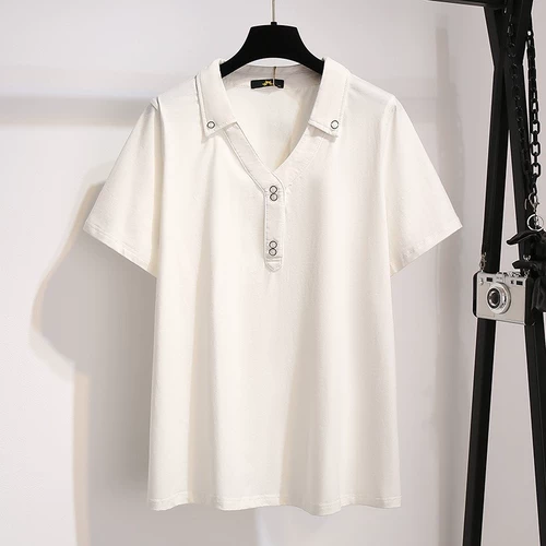 Модная футболка polo, размер, V-образный вырез, свободный крой, короткий рукав
