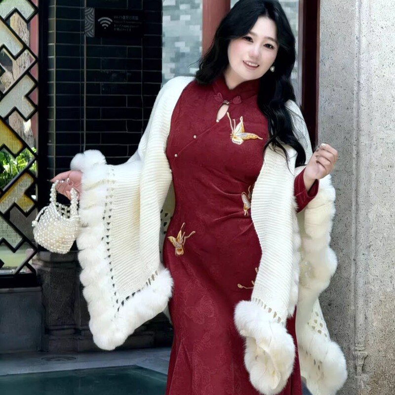 Plus-Size Cheongsam for Chubby Women, New Autumn and Winter Style, High-End New Chinese Style Jacquard Dress, Inner Layer Fishtail Dress Plus-Size Cheongsam for Chubby Women, New Autumn and Winter Style, High-End New Chinese Style Jacquard Dress, Inner Layer Fishtail Dress