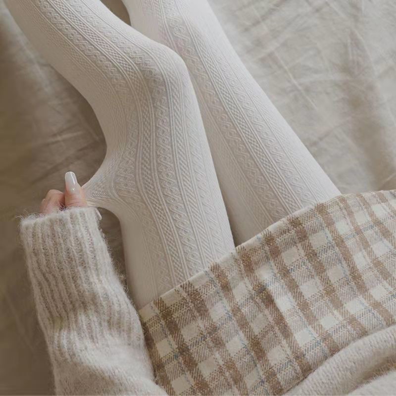 Japanese ZGP officer net numb white even pantyhose autumn winter thickened oat color warm foot socks women-Taobao