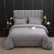 High-grade Chinese embroidery simple four-piece red coral Crystal treasure velvet double-sided thickened warm Fallairan Velvet