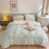 ins hipster Princess floral Korean warm milk velvet coral fleece padded double-sided baby four-piece quilt cover