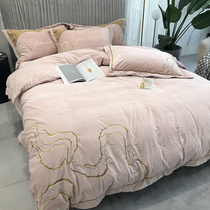 Nordic embroidered coral velvet warm autumn and winter milk Baby Crystal linters four-piece Fale padded double-sided Velvet