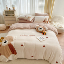 Childrens cute autumn and winter cashmere large Version 1 2 three four-piece set coral white milk velvet baby thickened warm