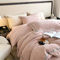 The new high-end double-sided velvet milk velvet three-four-piece coral velvet warm simple solid color Winter 1 2 Fale